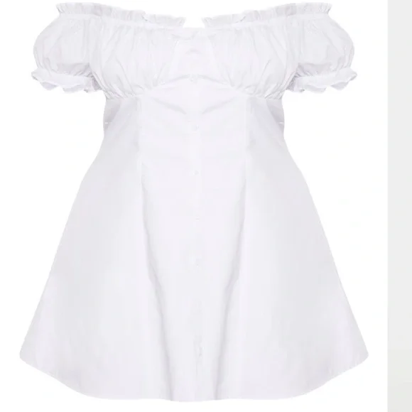 PrettyLittleThing Plus White Button Front Puff Sleeve Shift Dress 14 - Picture 4 of 12